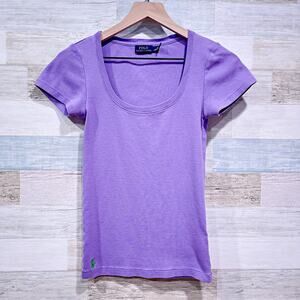 POLO Ralph Lauren Scoop Neck Fitted Tee Purple Cotton Jersey Casual Womens Small